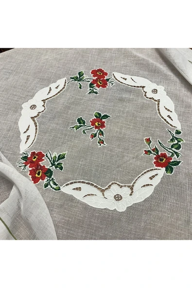 OYA home Beyaz İşli & Kaneviçeli Kare Örtü - 100*100 cm - 2