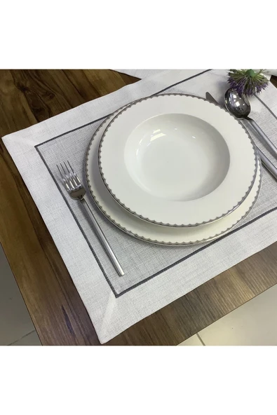 OYA home Gri Piko Dikişli Amerıkan Servis Set - 6 Lı - Resim 2