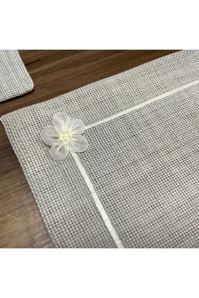 OYA home Kahve Altı Sunu Peçetesi - Taş Zemin & Beyaz Piko &organze Çiçek -6 Lı - 3