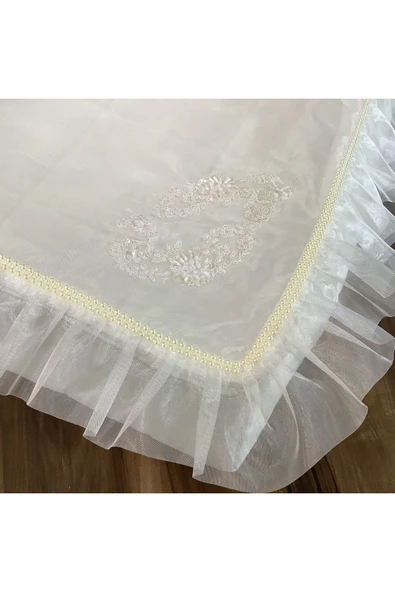 OYA home Fırfırlı Fransız Dantelli Organze Şase xl - 5