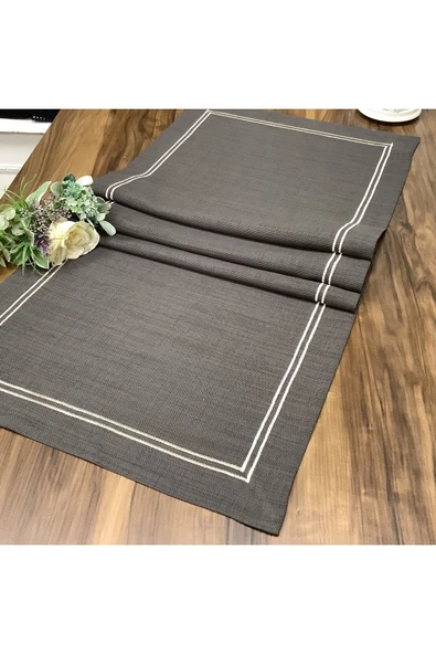 OYA home Koyu Gri & Kırık Beyaz Çift Dikişli Ranır -45*150 Cm - 3