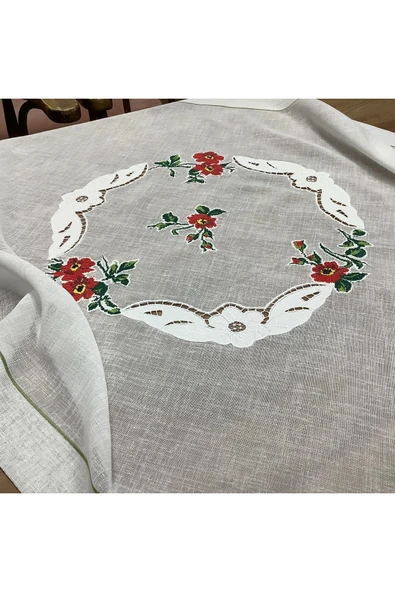 OYA home Beyaz İşli & Kaneviçeli Kare Örtü - 100*100 cm - 3