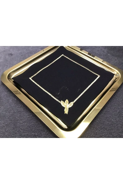OYA home Kahve Sunum Peçete Set (6) - Siyah Zemin & Tek Gold Çiçek - 3