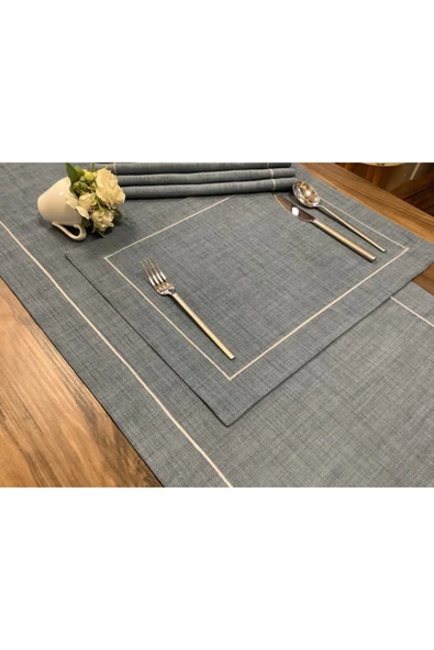 OYA home Güvercin Mavisi Ranırlı Amerikan Servis Takımı ( 7 Parça) - 2