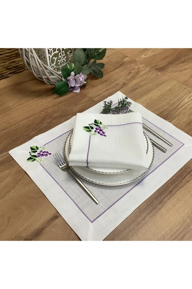 OYA home Kaneviçe Işlemeli Amerikan Servis(6) & Peçete(6) Set - 12 Parça - 7