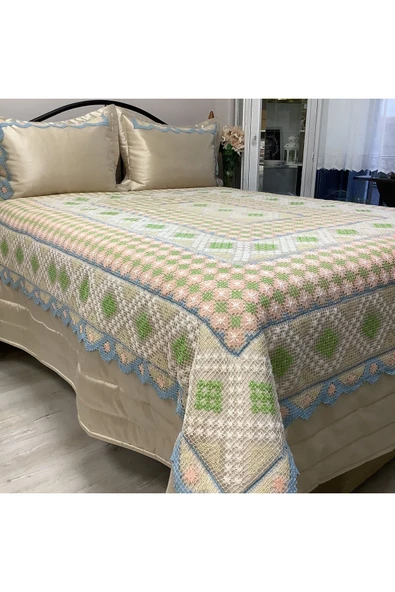 OYA home Renkli Dantelli Yatak Örtüsü -3 parça