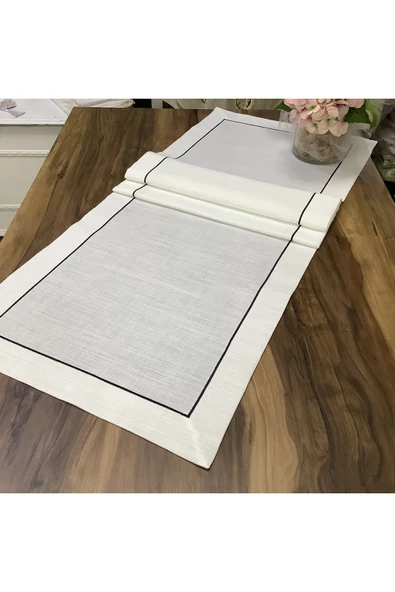 OYA home Siyah Piko Detaylı Masa Örtüsü & Ranır & Peçete (8) & Amerıkan Servis (8) Set - 2