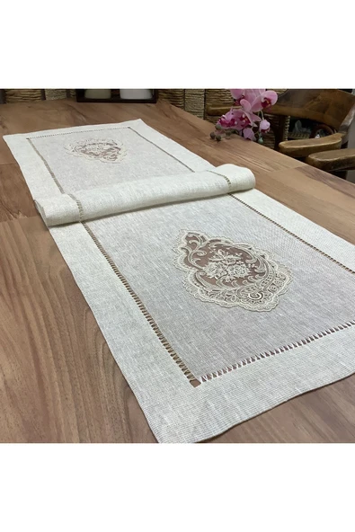 OYA home El Ajurlu & Dantelli & Parlak Simli Keten Oda Takımı - 2 parça - Resim 7