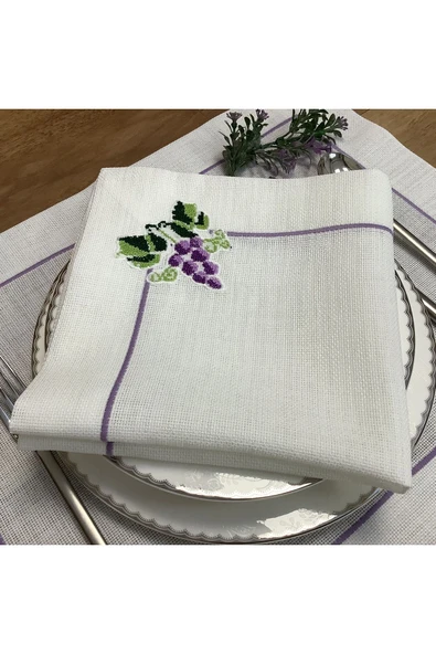 OYA home Kaneviçe Işlemeli Amerikan Servis(6) & Peçete(6) Set - 12 Parça - 3