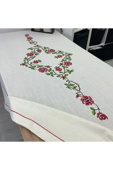 OYA home Kaneviçe İşleme Aplikeli Masa Örtüsü-160*260 cm - 2