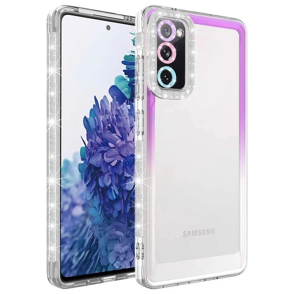 Galaxy S20 FE Kılıf Simli ve Renk Geçiş Tasarımlı Lens Korumalı Zore Park Kapak - 1