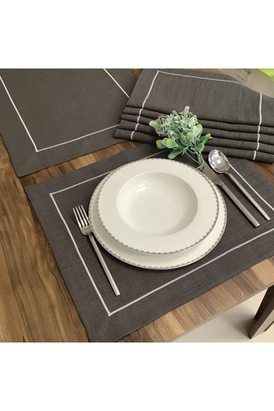 OYA home Antrasit Amerikan Servis(6) & Peçete(6) & Ranır(1) Set- Toplam 13 Parça - Resim 6