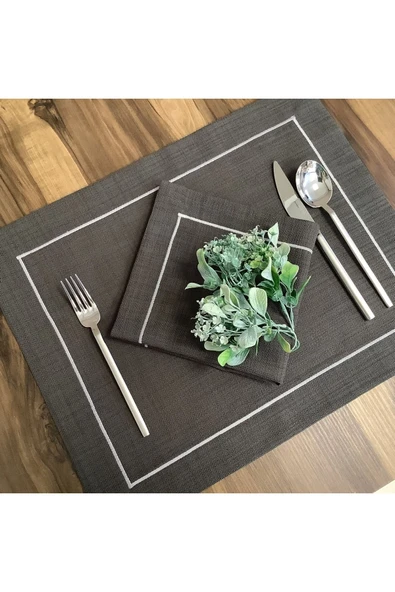 OYA home Antrasit Amerikan Servis(6) & Peçete(6) & Ranır(1) Set- Toplam 13 Parça - Resim 5