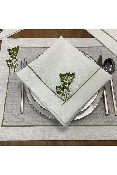 OYA home Kaneviçe İşlemeli & El Dantelli Amerıkan Servıs (6) & Peçete (6) Set -12 parça - Resim 3