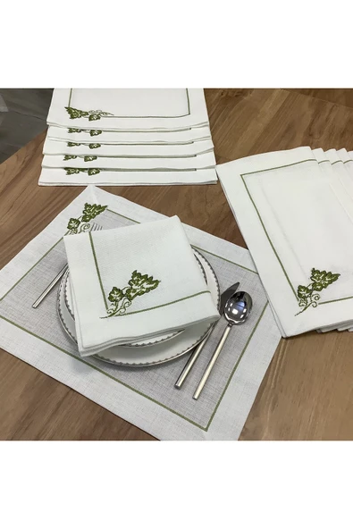 OYA home Kaneviçe İşlemeli & El Dantelli Amerıkan Servıs (6) & Peçete (6) Set -12 parça - Resim 2