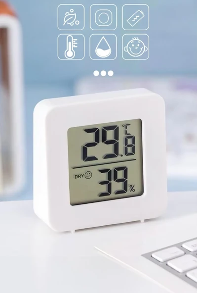 Mini LCD Dijital Sıcaklık Nem Ölçer Termometre Higrometre - Duvara Takılabilir Beyaz