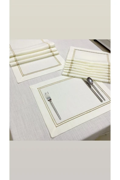 OYA home Altın Sim Çift Dikişli Masa(1) & Ranır(1) & Amerıkan Servis (8) Set -10parça - 2