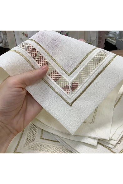 OYA home Kolber Detaylı Çift Gold Dikişli Amerıkan Servıs(8) & Peçete(8) & Ranır(1) Set - 17 Parca - 5