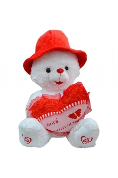 HALLEY Pl78501 Peluş Şapkalı Kalpli Ayı 45 Cm - 2