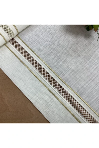 OYA home Kolber Detaylı Çift Gold Dikişli Amerıkan Servıs(8) & Peçete(8) & Ranır(1) Set - 17 Parca - 3