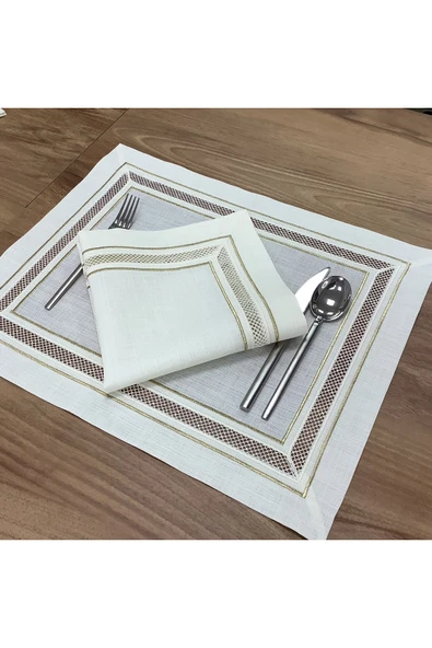 OYA home Kolber Detaylı Çift Gold Dikişli Amerıkan Servıs(8) & Peçete(8) & Ranır(1) Set - 17 Parca - 4