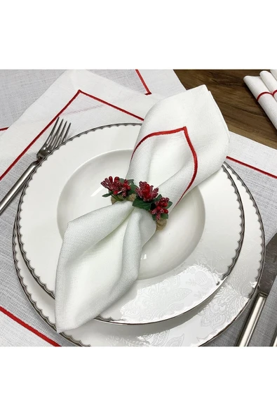 OYA home Kırmızı Piko Dikişli Amerikan Servis(8)& Peçete(8) & Runner Set -17 Parça - Resim 3