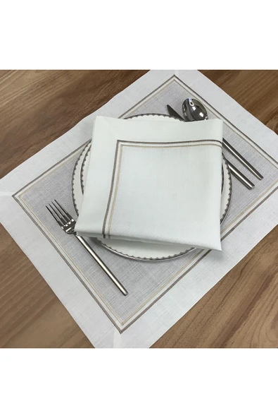 OYA home Çift Pikolu ( Bej&gri) Amerıkan Servıs (8) & Peçete(8) & Ranır(1) Set - 17 Parca - Resim 5