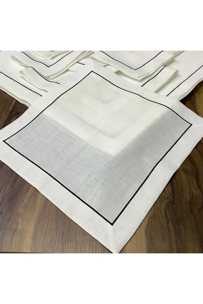 OYA home Siyah Piko Detaylı Masa Örtüsü(1) & Peçete (8) Takımı-9 Parça - 4