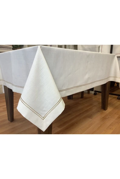 OYA home Altın Simli Çift Pikolu Masa Örtüsü(1) & Ranır(1) & Peçete ( 8 ) Set - 10 Parca