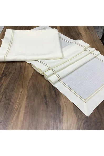OYA home Altın Simli Çift Pikolu Masa Örtüsü(1) & Ranır(1) & Peçete ( 8 ) Set - 10 Parca - 5