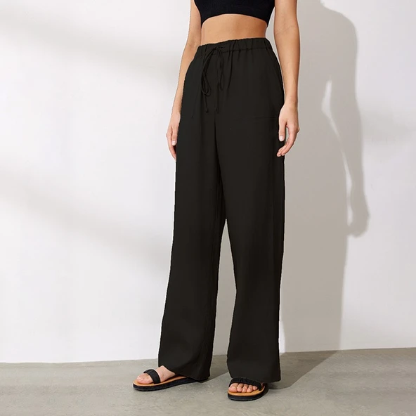 Beli Bağcıklı Keten Pantolon - Resim 2