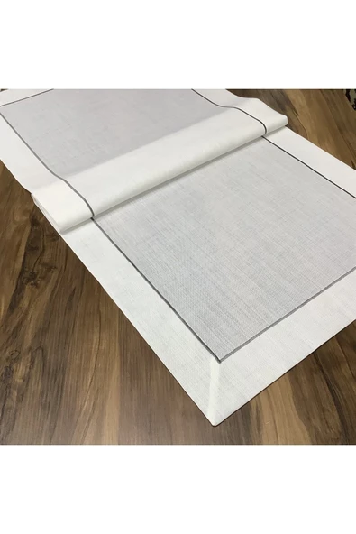 OYA home Gri Piko Dikişli Masa Örtü(1) & Peçete (8) & Ranır (1) &kaşıklık (8) Set -18 Parça - 4