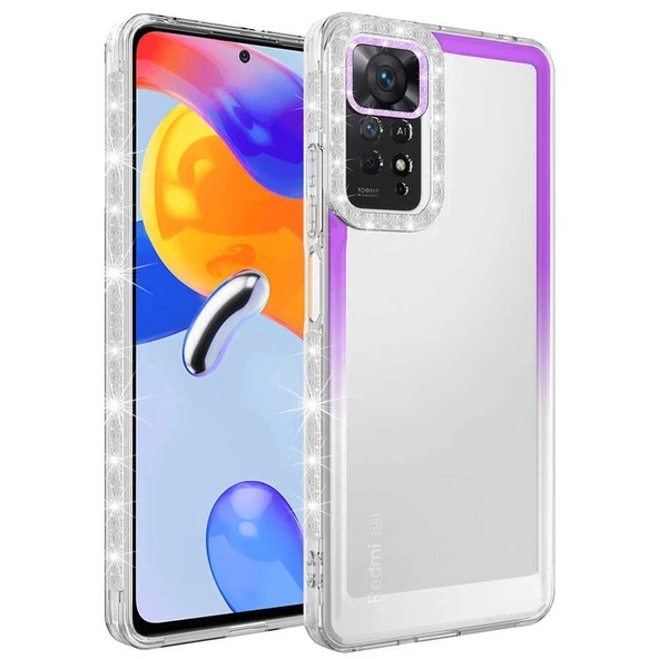 Xiaomi Redmi Note 11S Global Kılıf Simli ve Renk Geçiş Tasarımlı Lens Korumalı Zore Park Kapak
