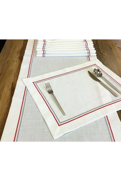OYA home Kırmızı & Gri Li Ranır(1) & Amerikan Servis (8) Set - Toplam 9 Parca
