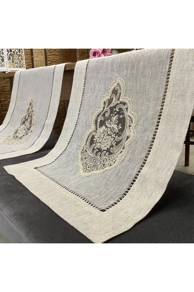 OYA home El Ajurlu & Dantelli & Parlak Simli Keten Oda Takımı - 2 parça ürün görseli