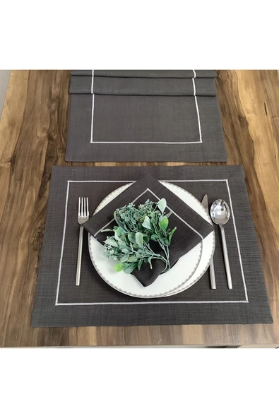 OYA home Antrasit Amerikan Servis(6) & Peçete(6) & Ranır(1) Set- Toplam 13 Parça - Resim 2