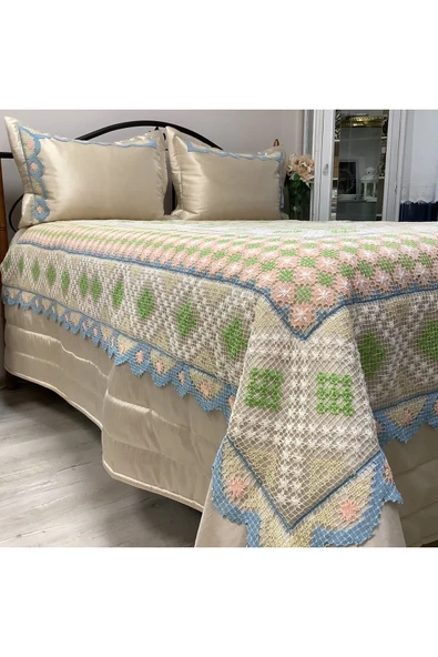 OYA home Renkli Dantelli Yatak Örtüsü -3 parça - 7