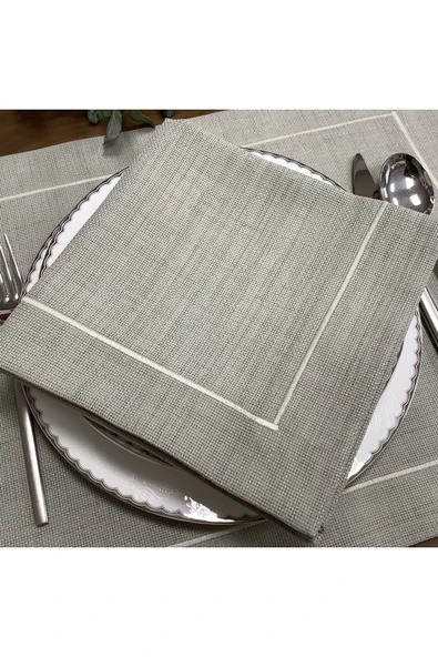 OYA home Taş Rengi Amerikan Servis (6) & Peçete (6) & Ranır (1) Set -13 Parça - Resim 6