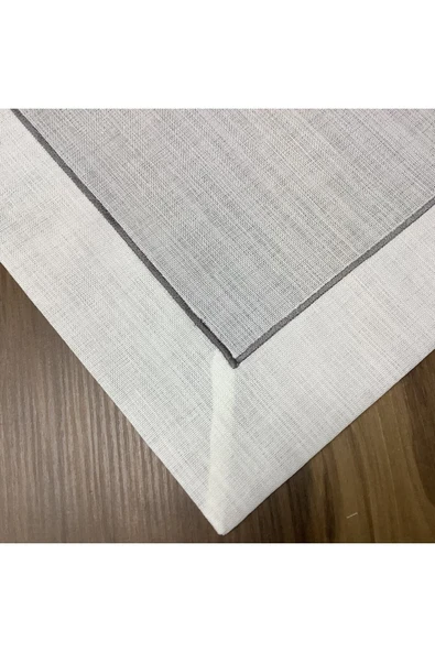 OYA home Gri Piko Dikişli Masa Örtü(1) & Peçete (8) & Ranır (1) &kaşıklık (8) Set -18 Parça - 6