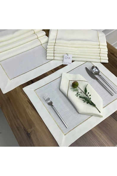 OYA home Gold Tek Dikişli Amerıkan Servis(6) & Peçete (6) & Ranır (1) - 13 Parca