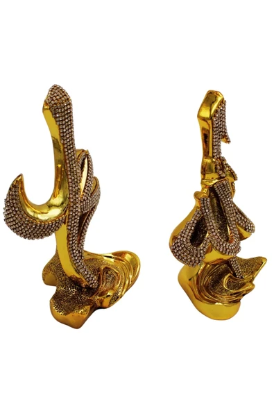 Kutulu Allah-Muhammed Metal Dekoratif Biblo Set Büyük Boy Gold Rengi - 3