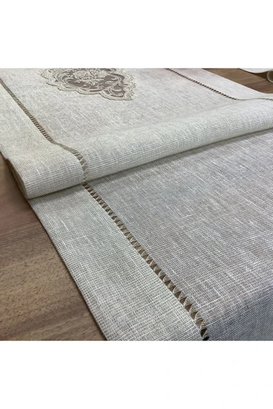 OYA home El Ajurlu & Dantelli & Parlak Simli Keten Oda Takımı - 2 parça - Resim 4