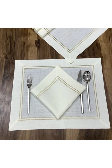 OYA home Gold Çift Piko Dikişli Ranır(1) & Amerıkan Servıs (8) & Peçete(8) Set -17 Parca - 5