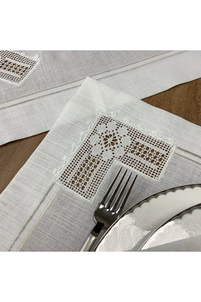 OYA home El Işi Dantelli Amerikan Servis (8)& Peçete(8) & Ranır(1) Set - 17 Parça - Resim 4