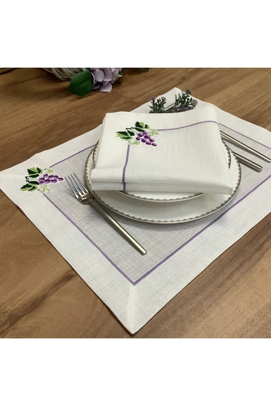 OYA home Kaneviçe Işlemeli Amerikan Servis(6) & Peçete(6) Set - 12 Parça - 4