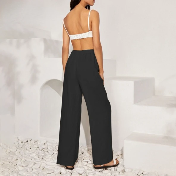 Beli Bağcıklı Keten Pantolon - Resim 3