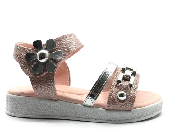 İremsu Kız Çocuk Güllü Zincirli Sandalet Çocuk Ayakkabı - Resim 3