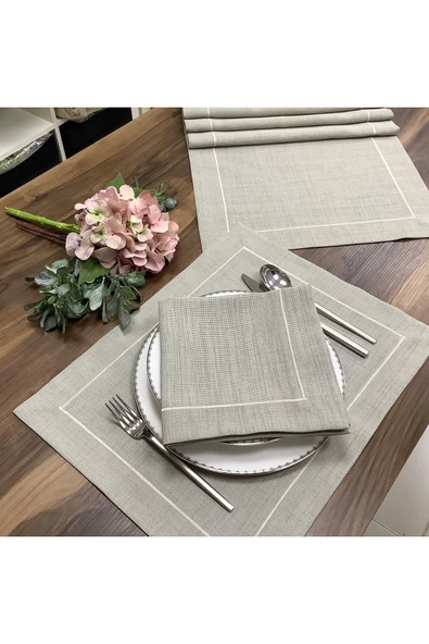 OYA home Taş Rengi Amerikan Servis (6) & Peçete (6) & Ranır (1) Set -13 Parça - Resim 2