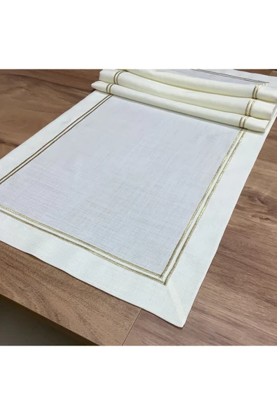 OYA home Altın Sim Çift Pikolu Masa Örtüsü(1) & Ranır(1) & Peçete(8) & Amerikan Servis(8) - 18 Parça - 2