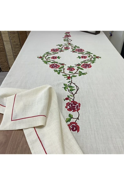 OYA home Kaneviçe İşleme Aplikeli Masa Örtüsü-160*260 cm - 6